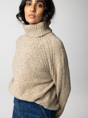 Wool Roll Neck Knit Jumper in Oatmeal - Farne