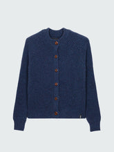 Wool Crew Neck Cardigan in Navy - Mora