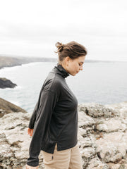Merino High Neck T-Shirt in Raven - Seeker