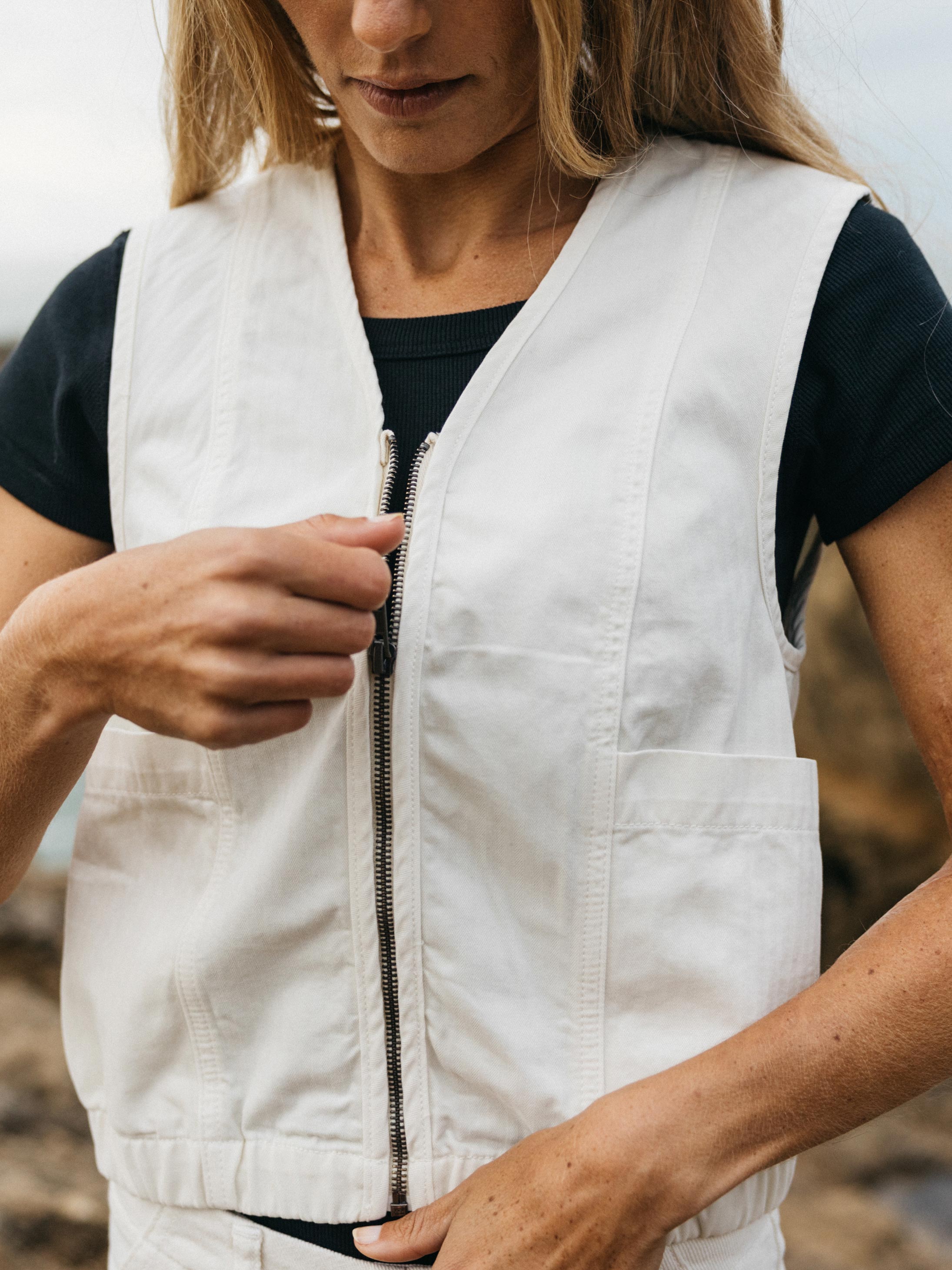 Organic Cotton Gilet in Ecru - Croft
