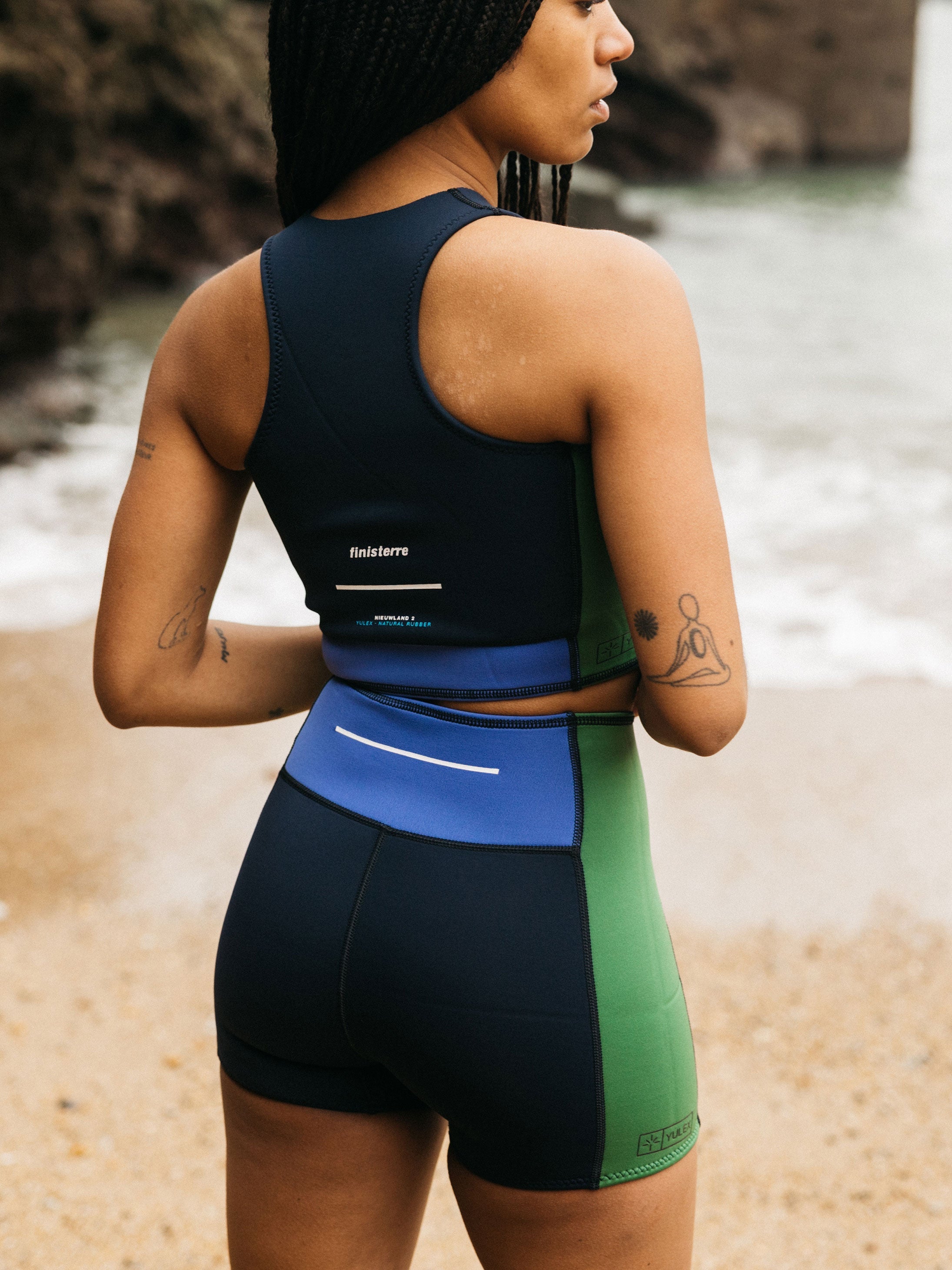 Natural Rubber Yulex Bikini Top in Navy/Lake/Green - Kaia