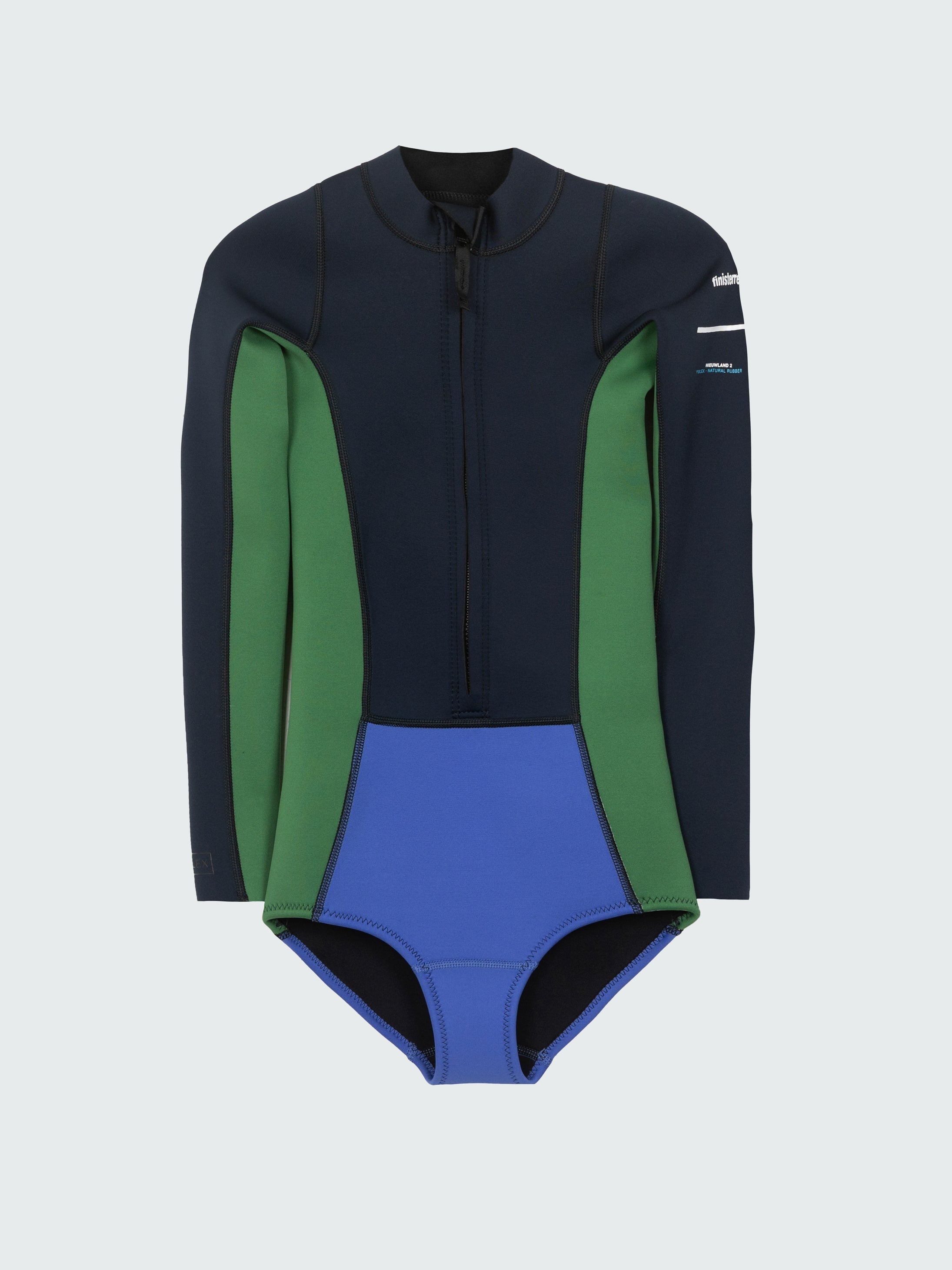 Natural Rubber Yulex Long Sleeve Swimsuit in Navy/Lake/Green - Kaia