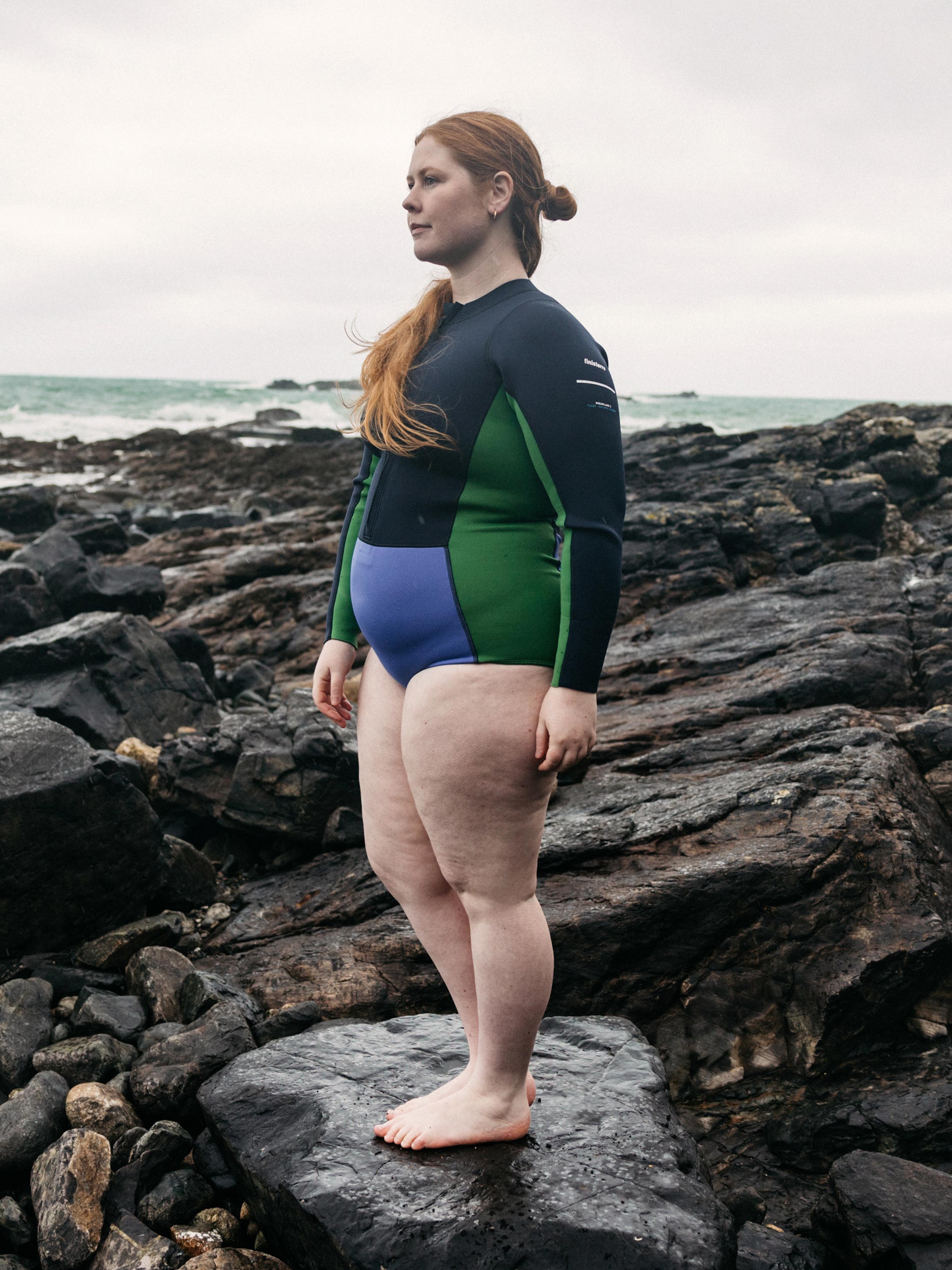 Natural Rubber Yulex Long Sleeve Swimsuit in Navy/Lake/Green - Kaia