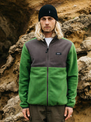 Recycled Zip Fleece in Black/Green - Axiom