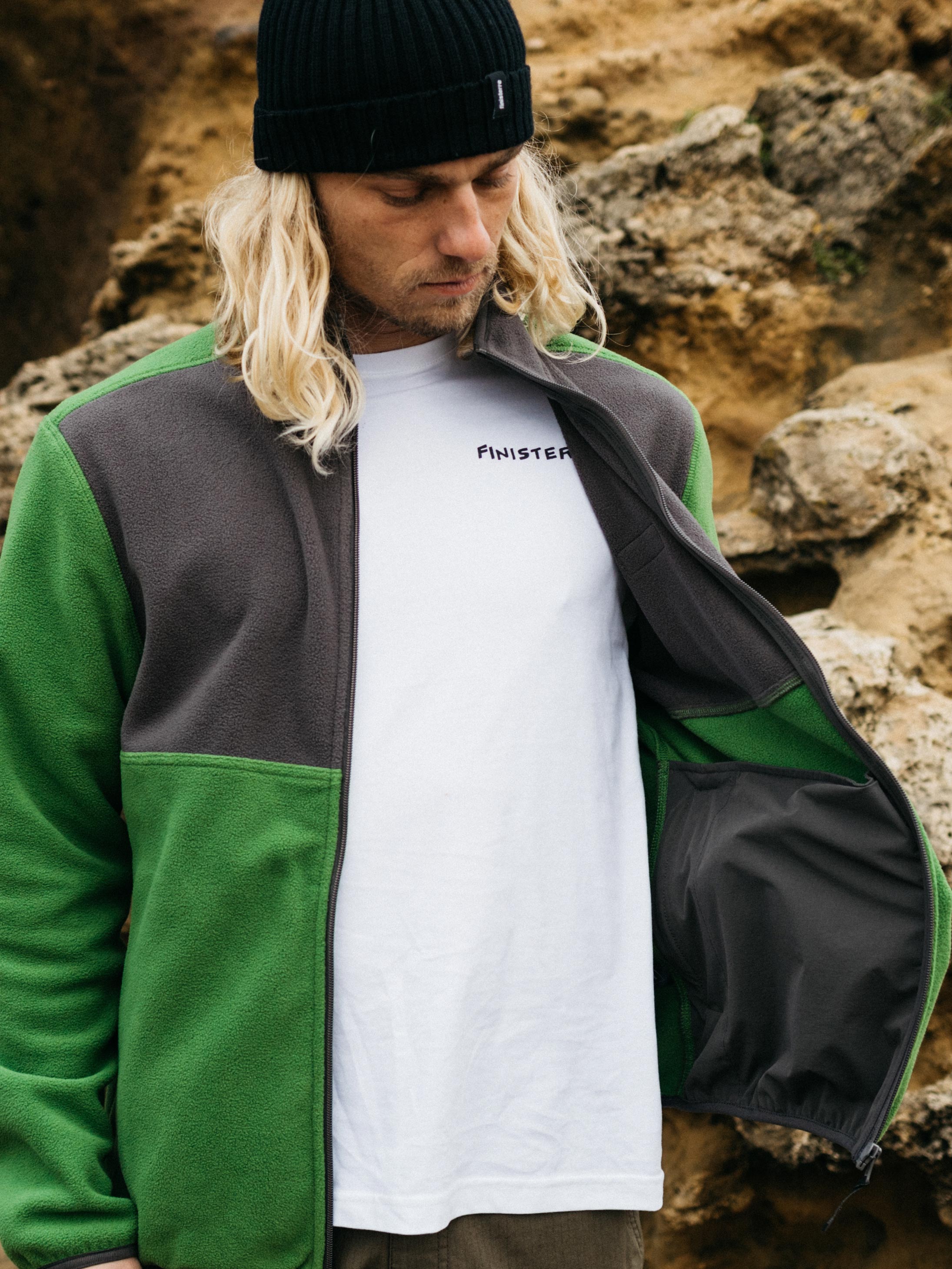 Recycled Zip Fleece in Black/Green - Axiom