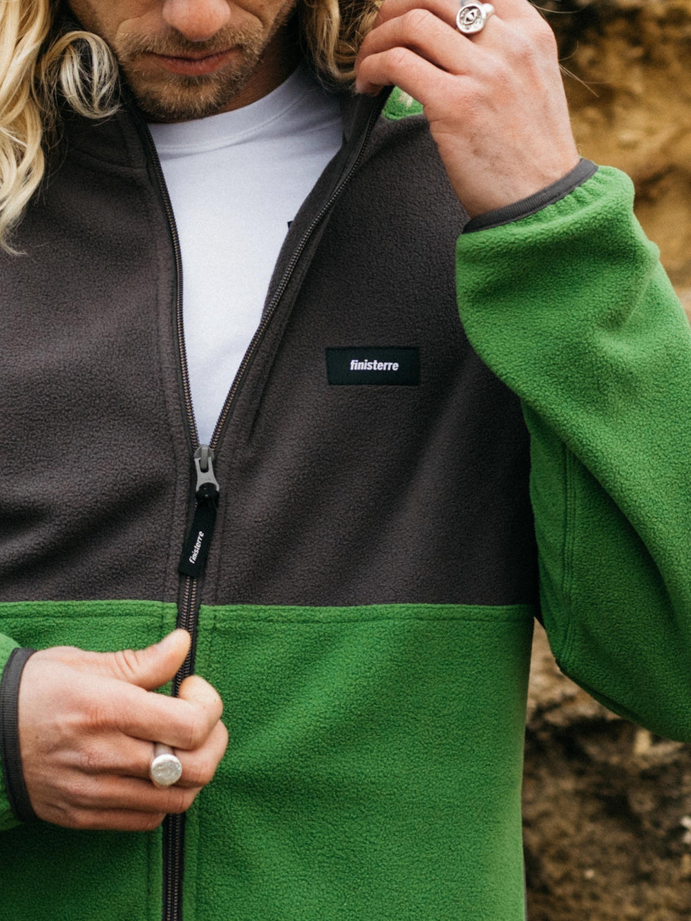 Recycled Zip Fleece in Black/Green - Axiom