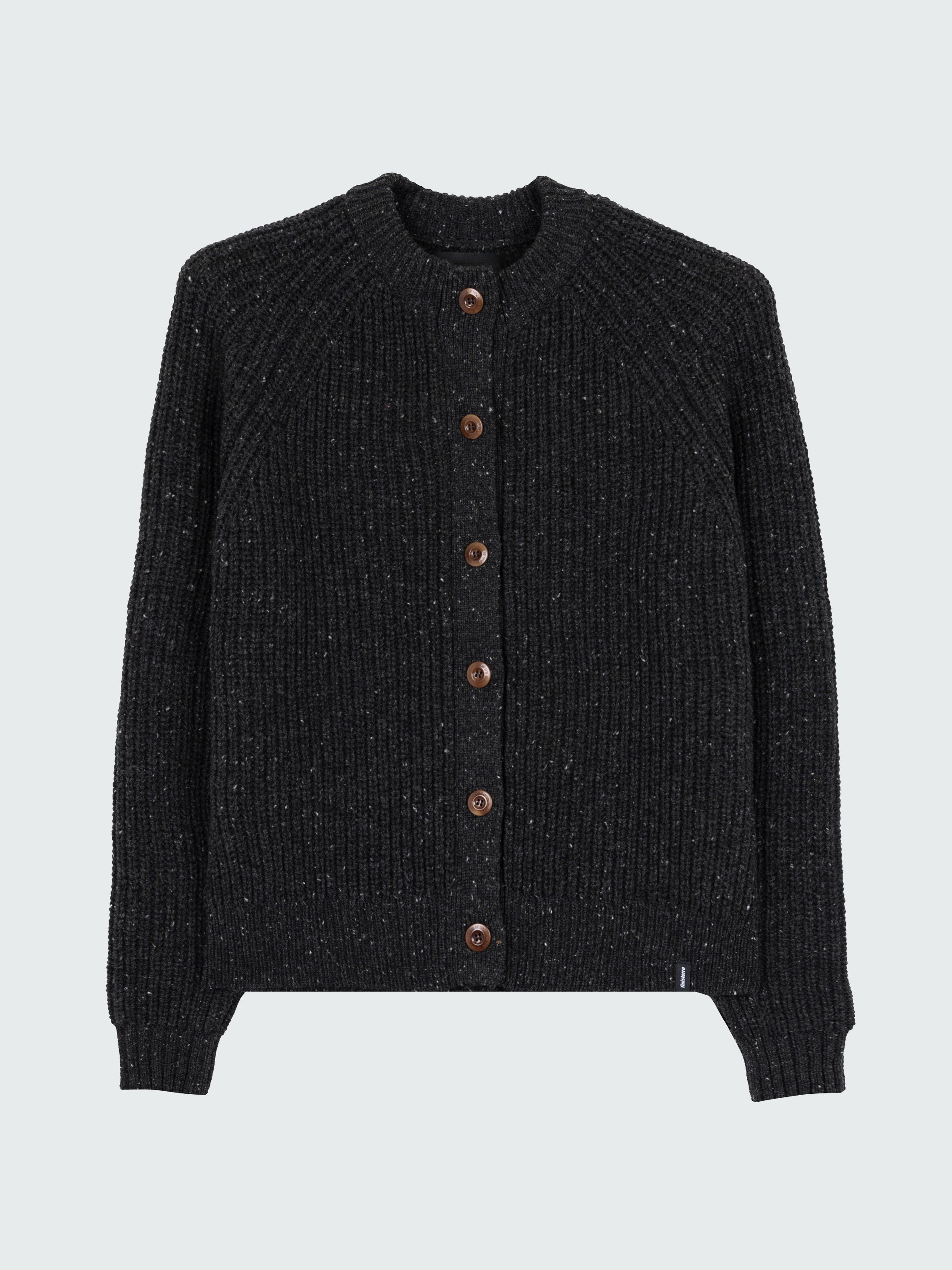 Wool Crew Neck Cardigan in Black - Mora