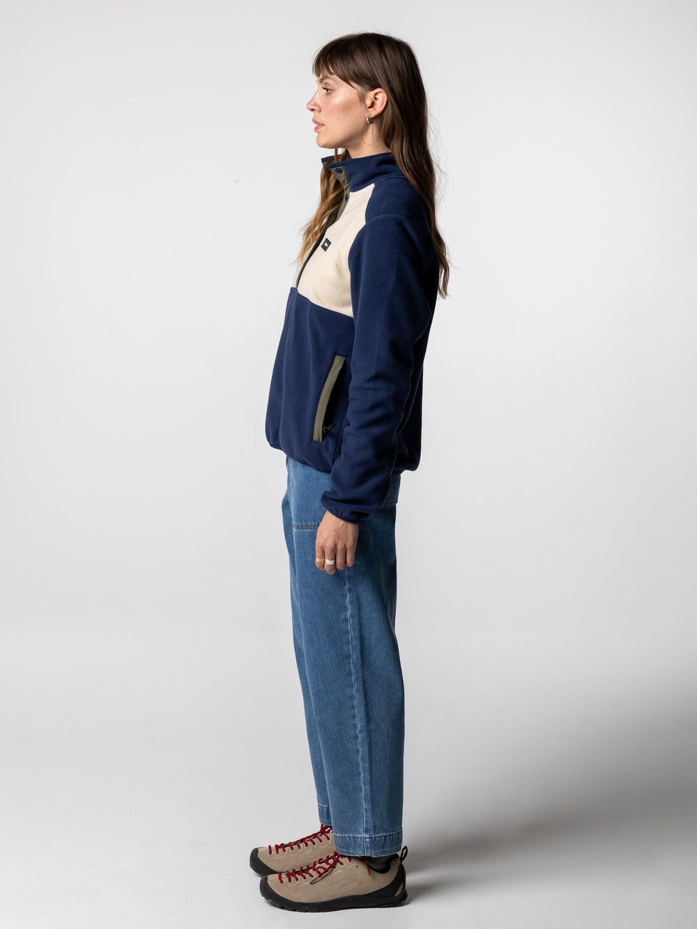 1/4 Snap Fleece in Oatmeal/Deep Blue - Axiom