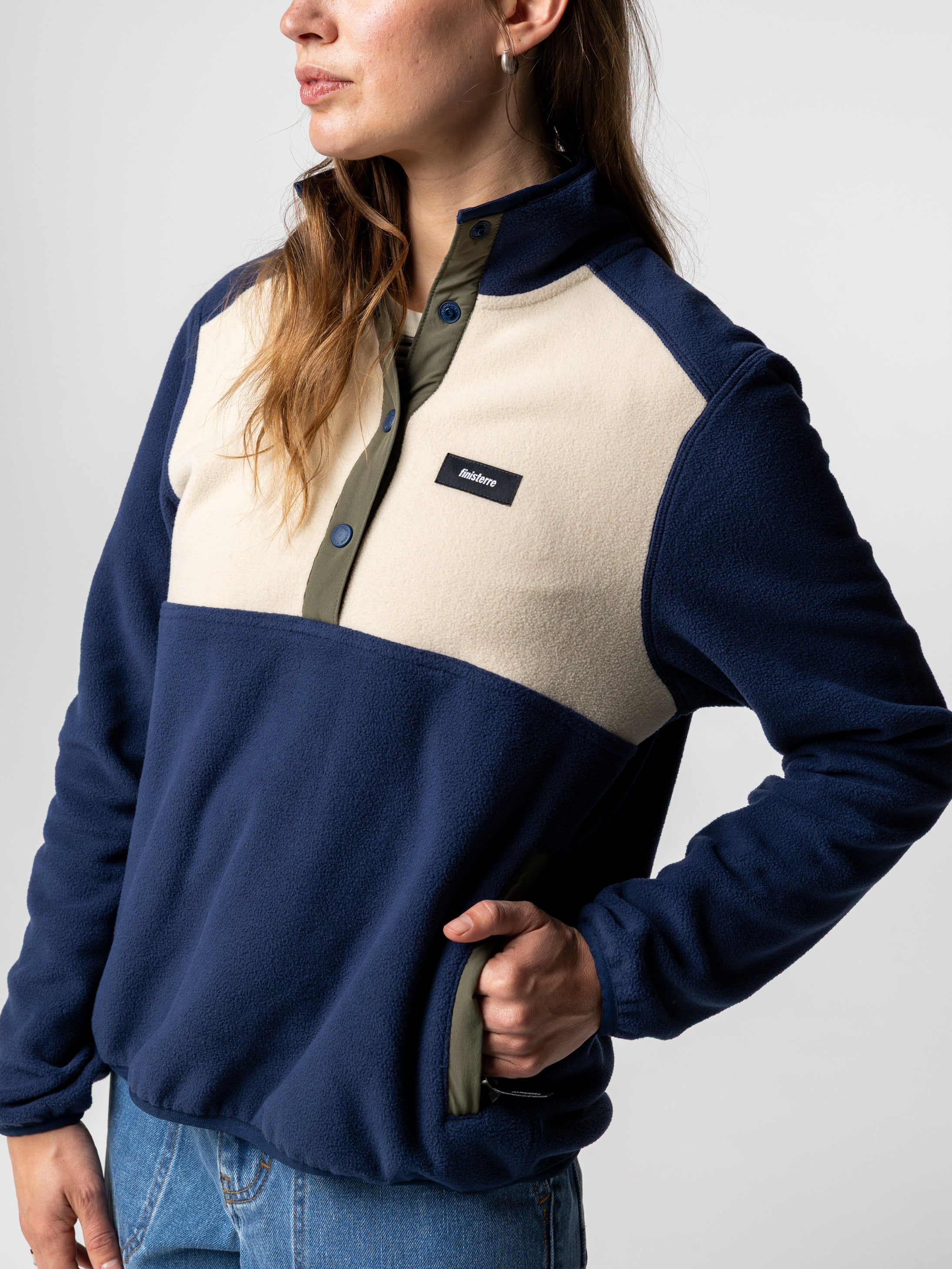 1/4 Snap Fleece in Oatmeal/Deep Blue - Axiom