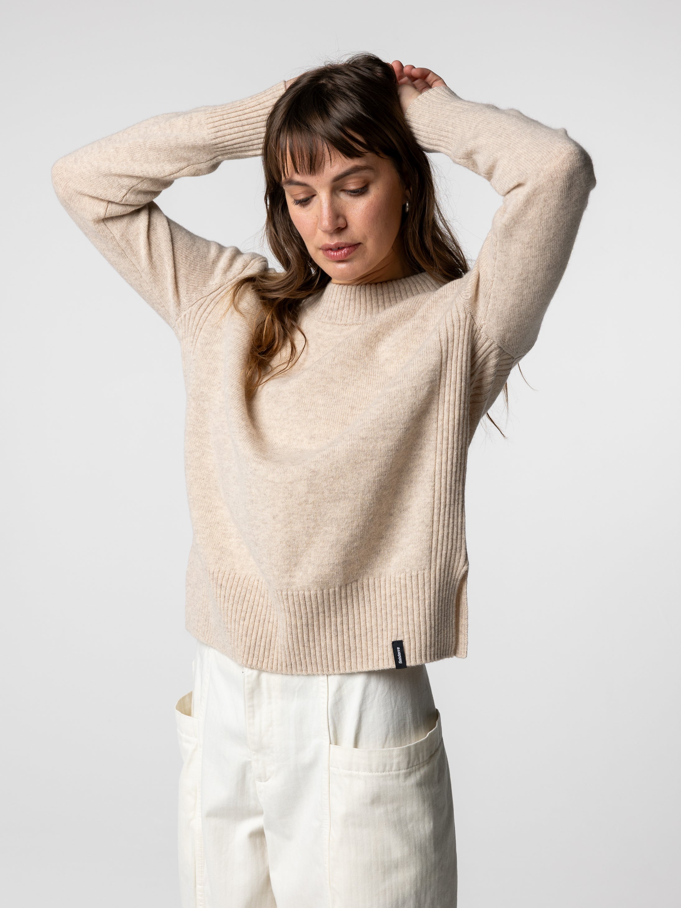 Wool Ribbed Knit Jumper in Oatmeal - Cavan
