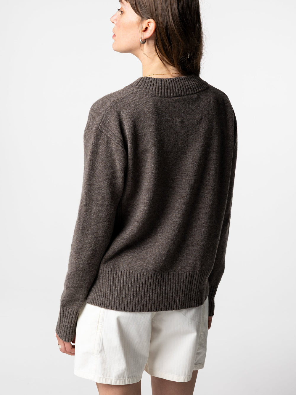 Wool Ribbed Knit Jumper in Brown - Cavan