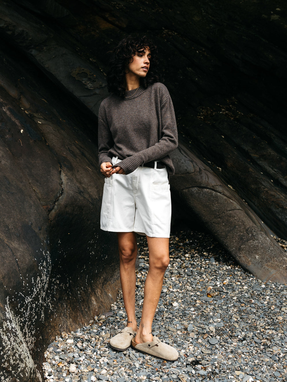 Wool Ribbed Knit Jumper in Brown - Cavan