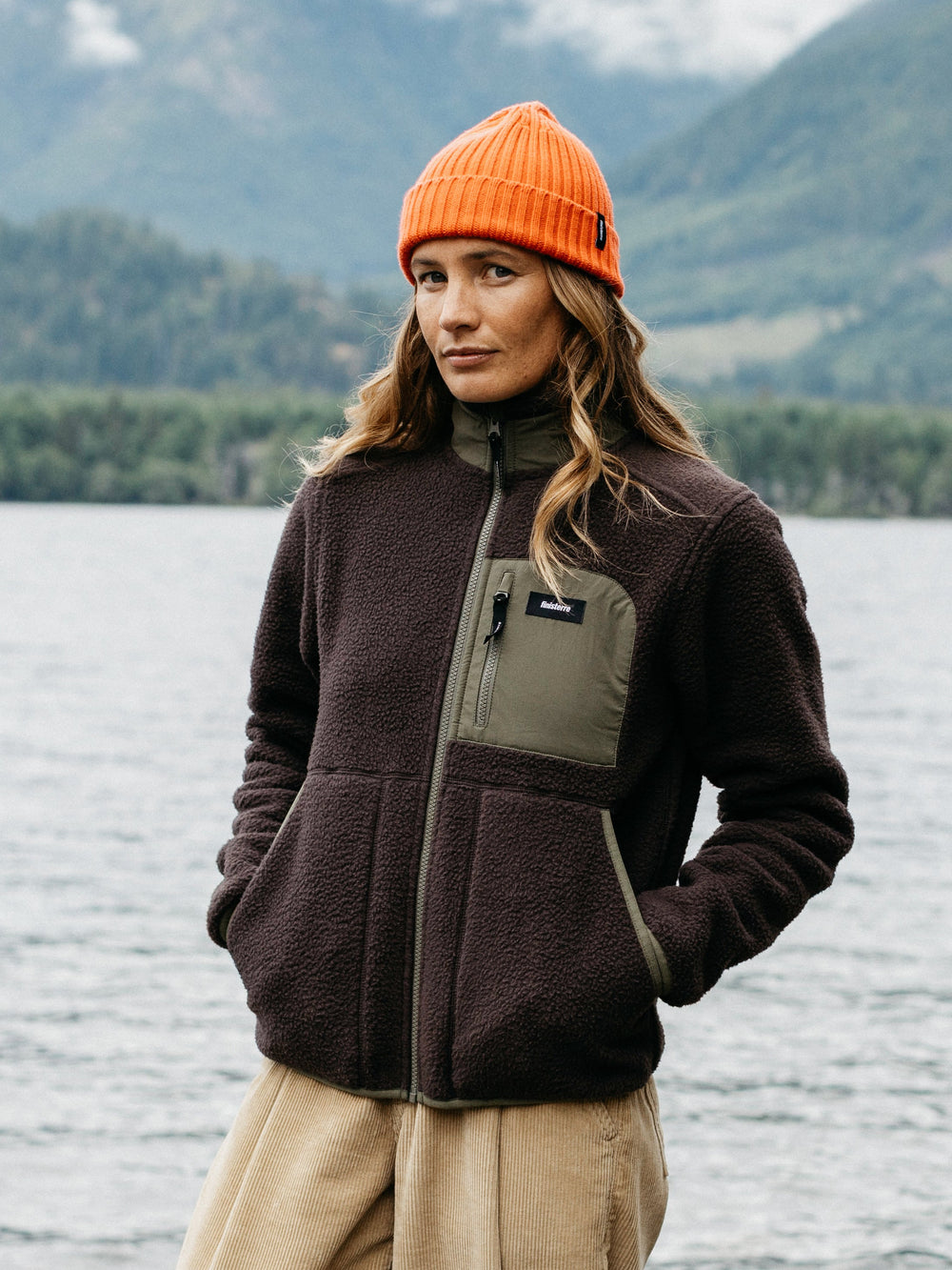 Recycled Fleece Jacket in Brown/Olive - Bolster