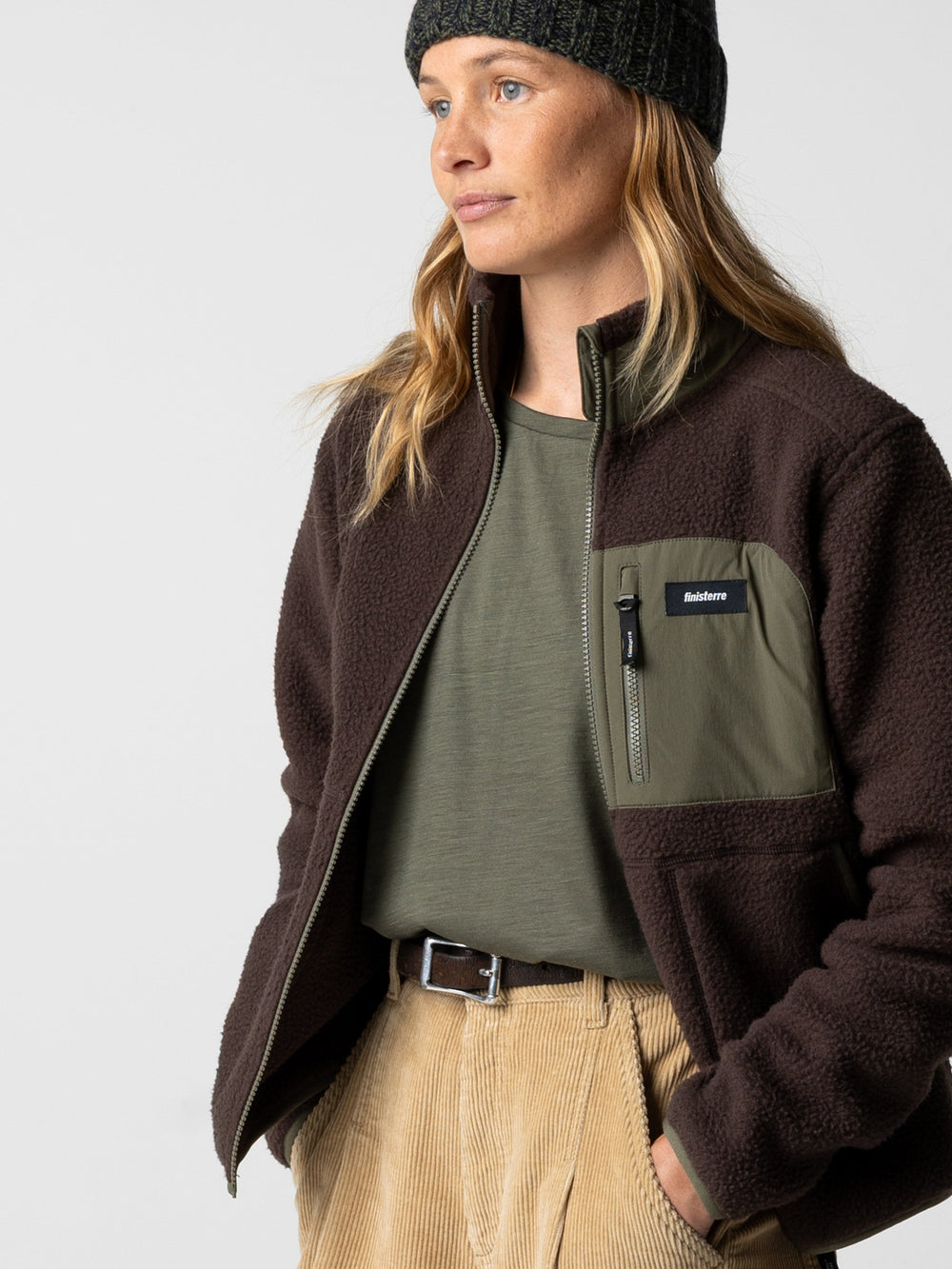 Recycled Fleece Jacket in Brown/Olive - Bolster