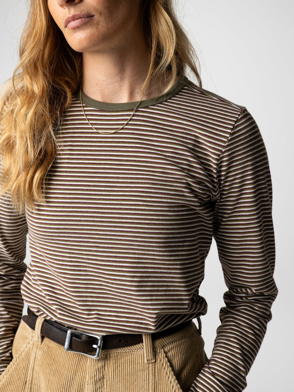 Eldon Long Sleeve T-Shirt in Plum/Ecru