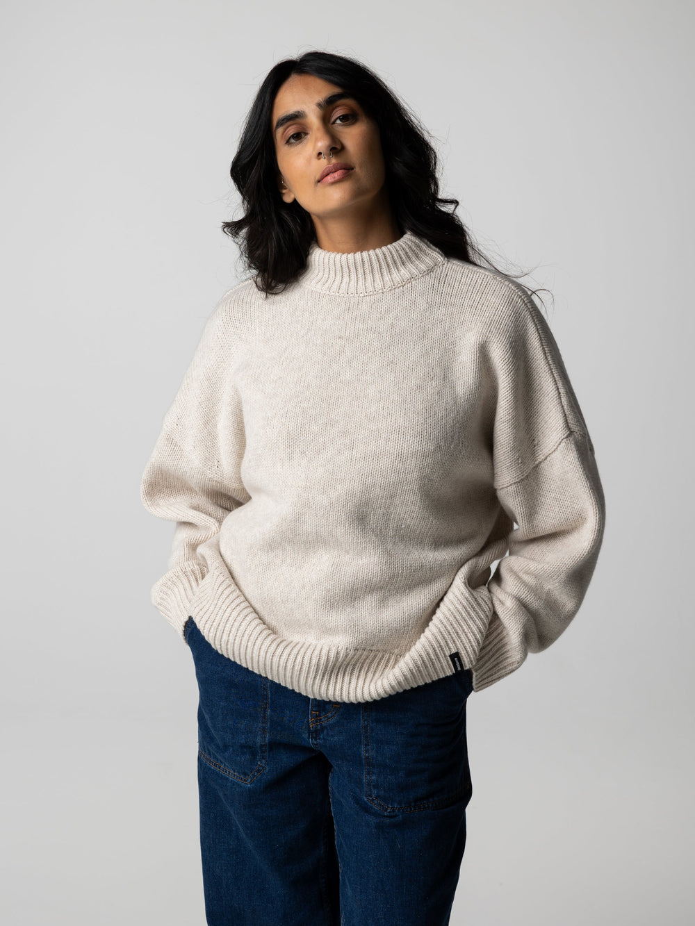Wool Crew Neck Jumper in Oatmeal - Eyre