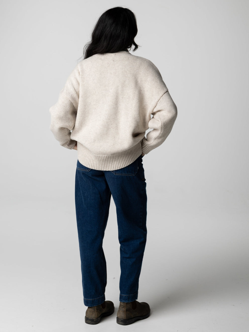 Wool Crew Neck Jumper in Oatmeal - Eyre