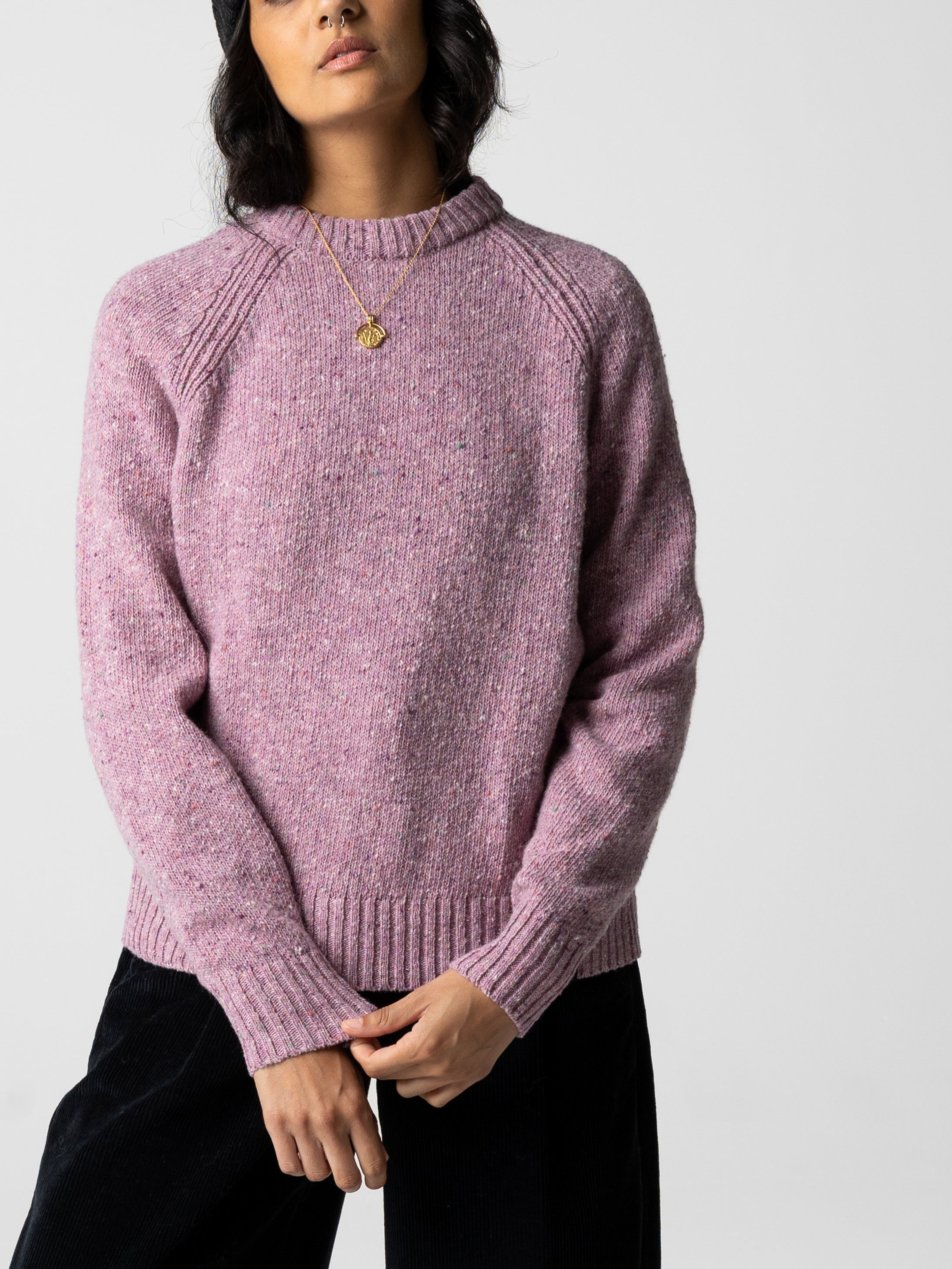 Merino Crew Knit Jumper in Purple - Farne