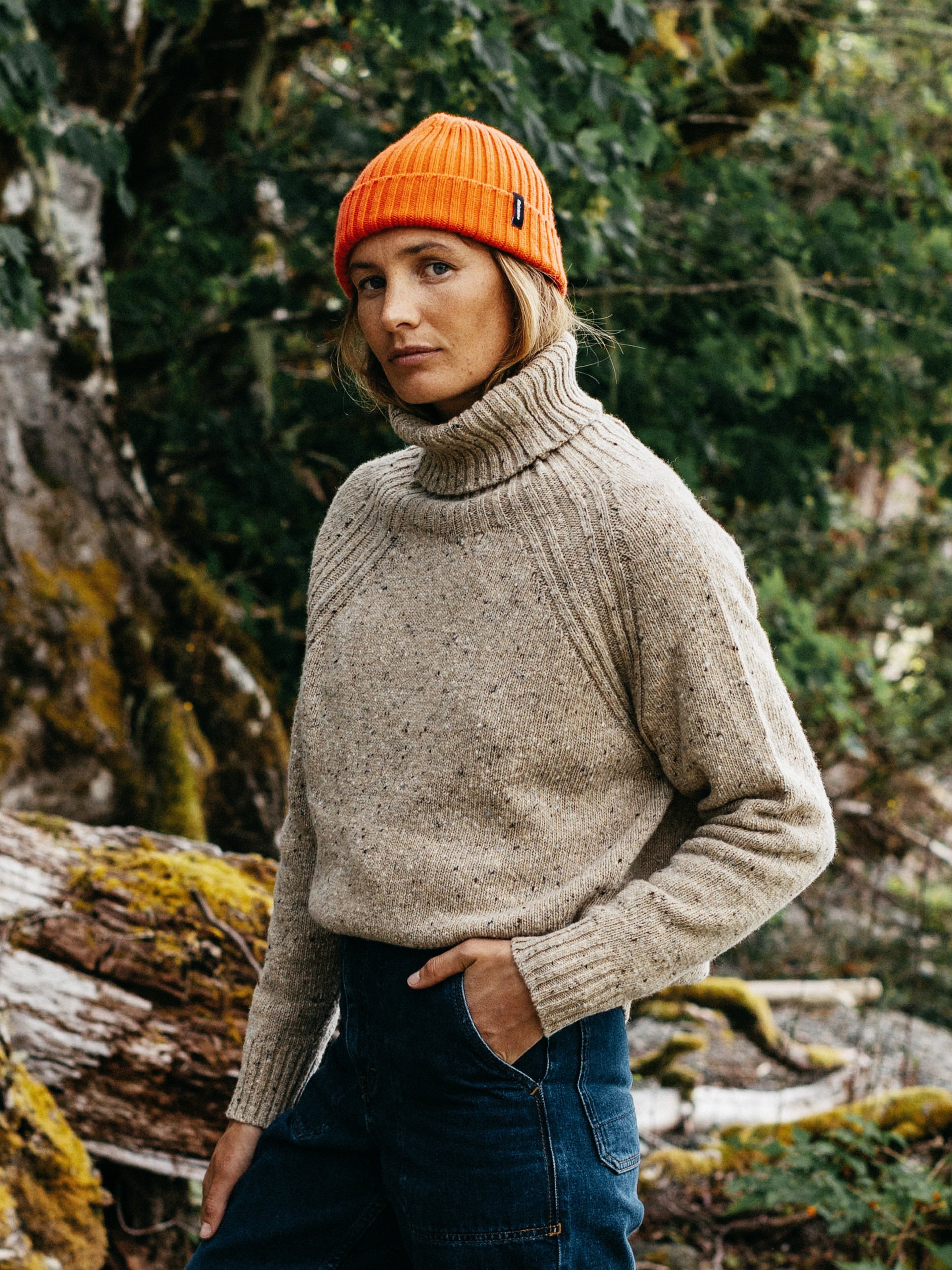 Wool Roll Neck Knit Jumper in Oatmeal - Farne