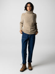 Wool Roll Neck Knit Jumper in Oatmeal - Farne