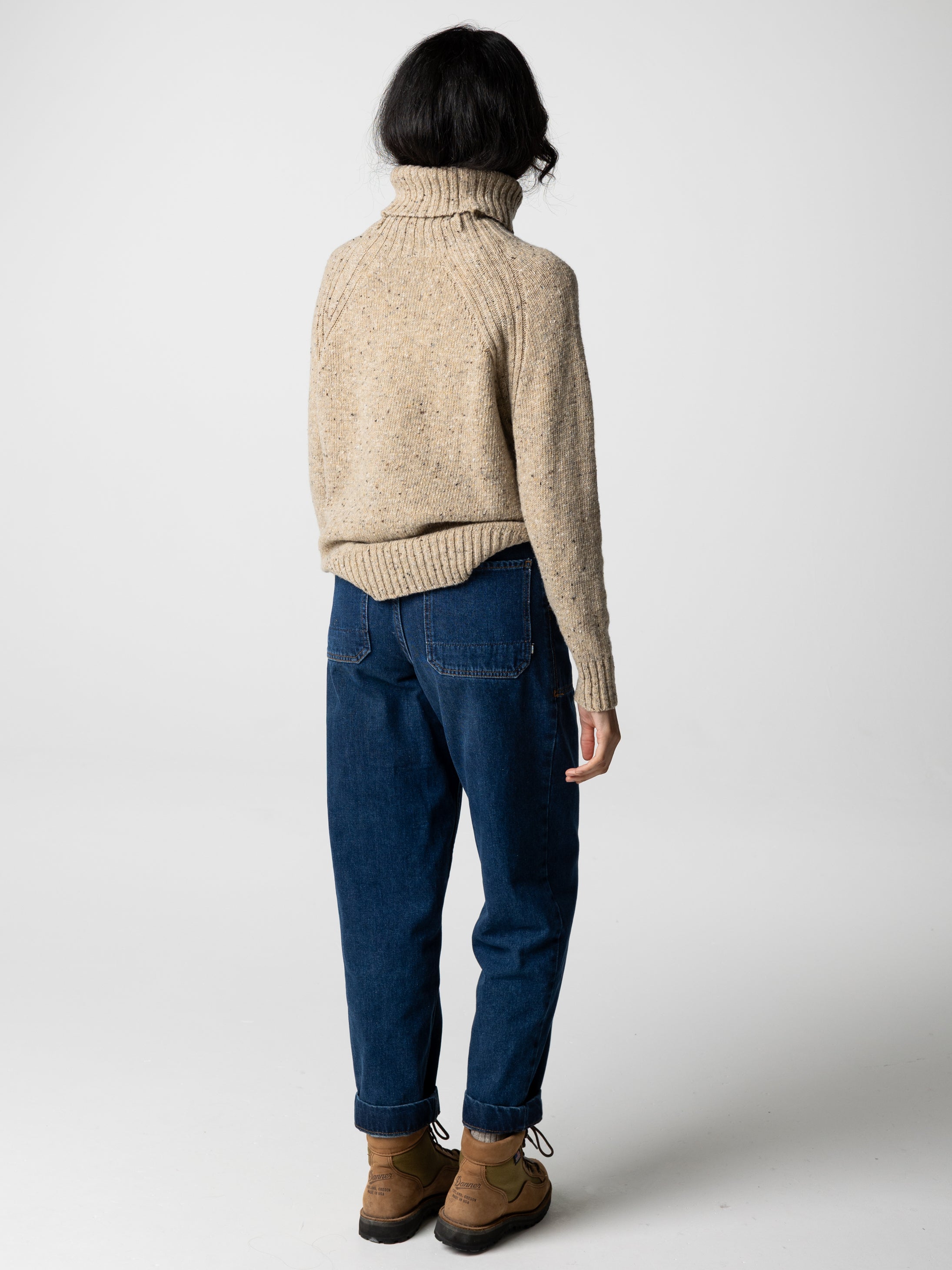 Wool Roll Neck Knit Jumper in Oatmeal - Farne