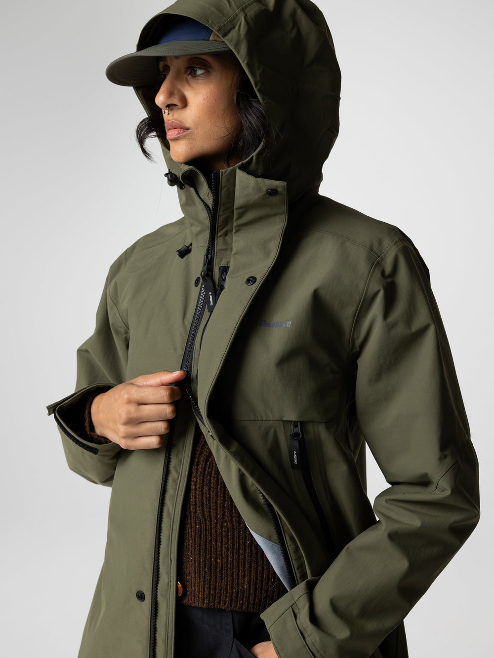 Recycled Longline Waterproof Jacket in Olive - Stormbird