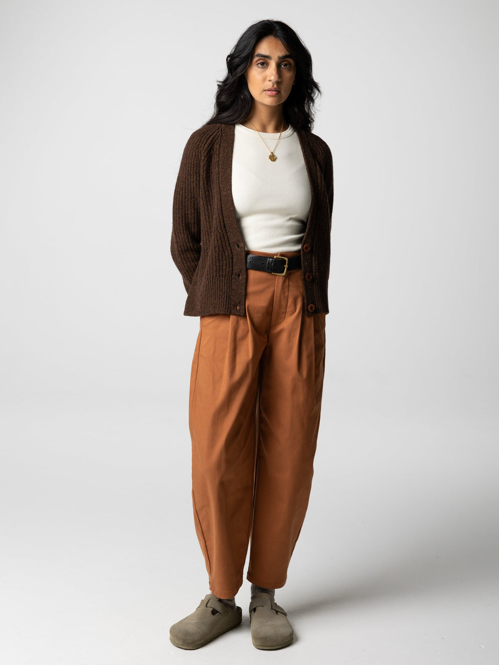 Wool Knit Cardigan in Brown - Mora