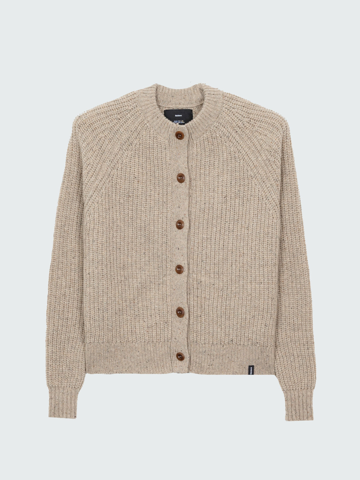 Wool Crew Neck Cardigan in Oatmeal - Mora