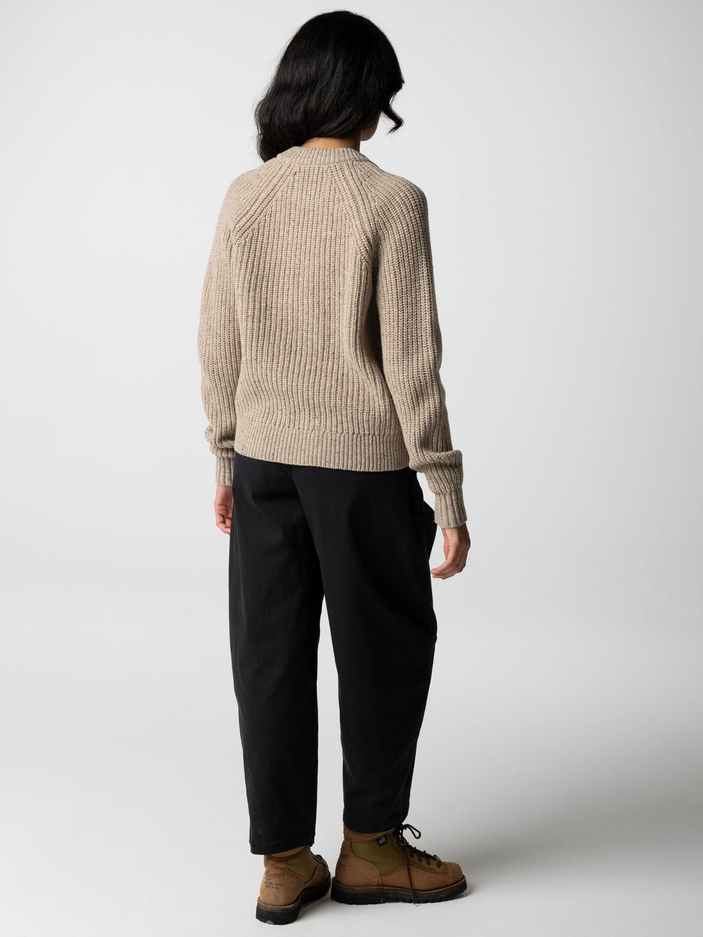 Wool Crew Neck Cardigan in Oatmeal - Mora