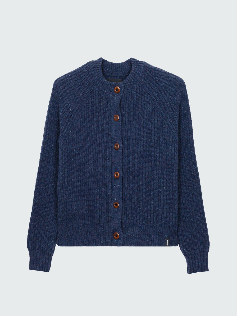 Wool Crew Neck Cardigan in Navy - Mora