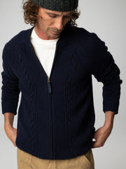 Wool Knit Cardigan in Navy - Polperro