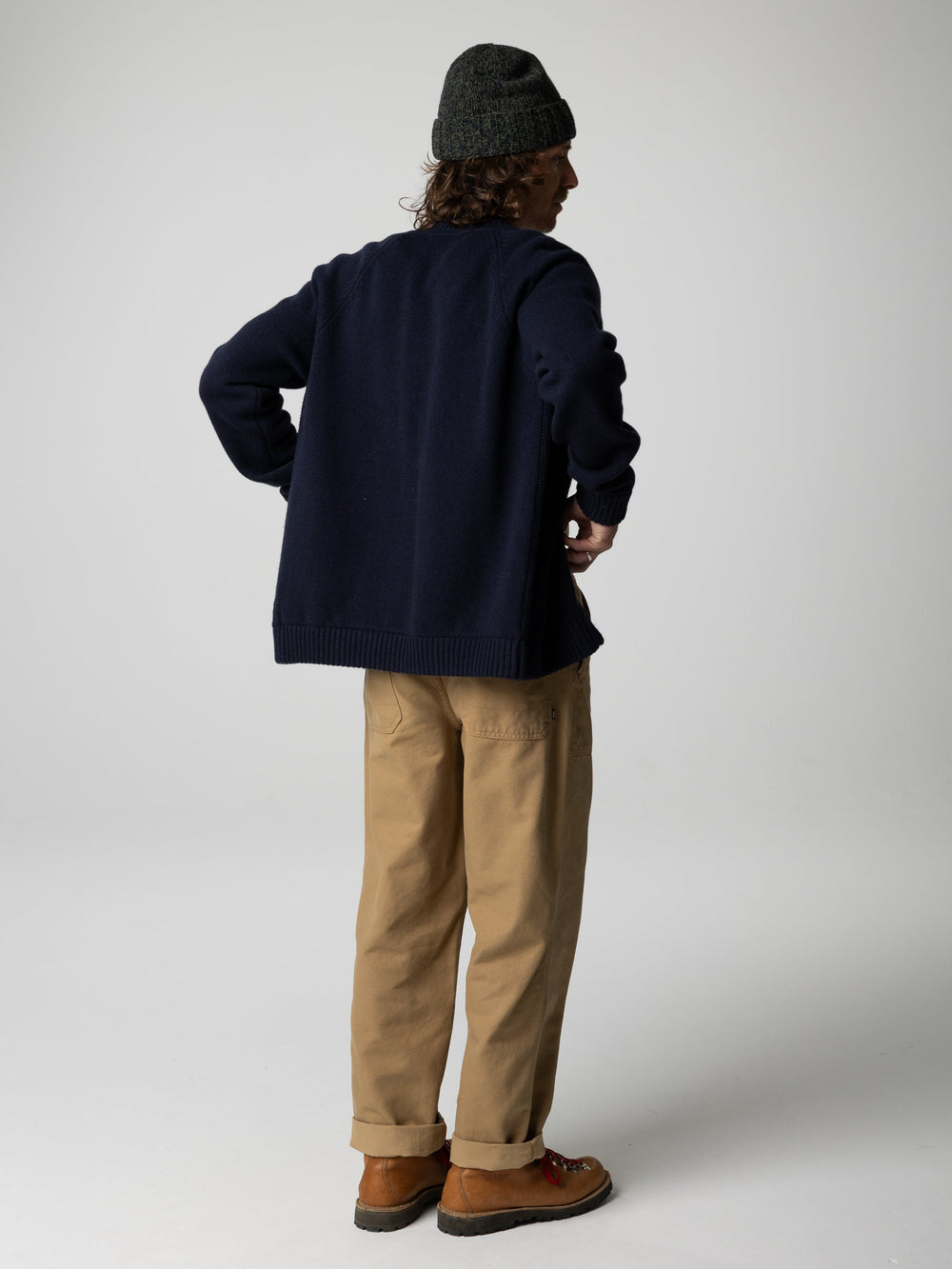 Wool Knit Cardigan in Navy - Polperro