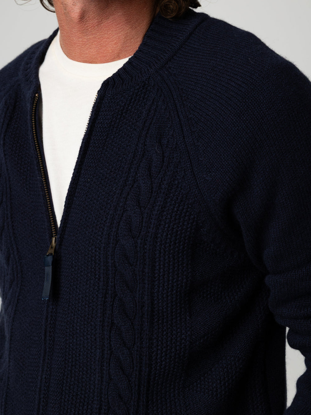 Wool Knit Cardigan in Navy - Polperro