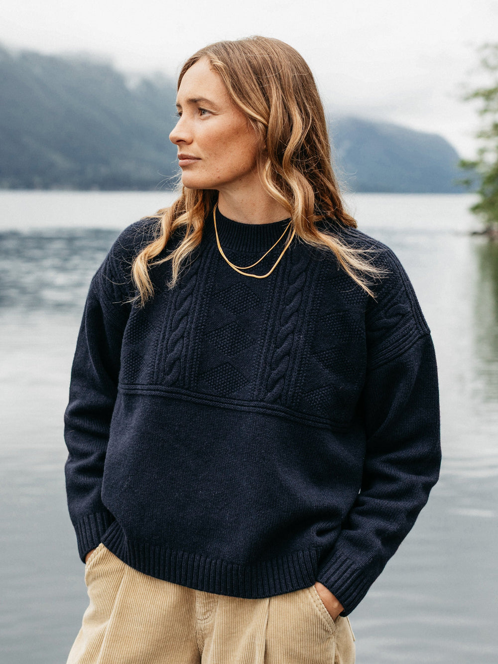 Wool Knit Jumper in Navy - Polperro