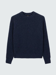 Fisherman Wool Knit Jumper in Navy - Mora