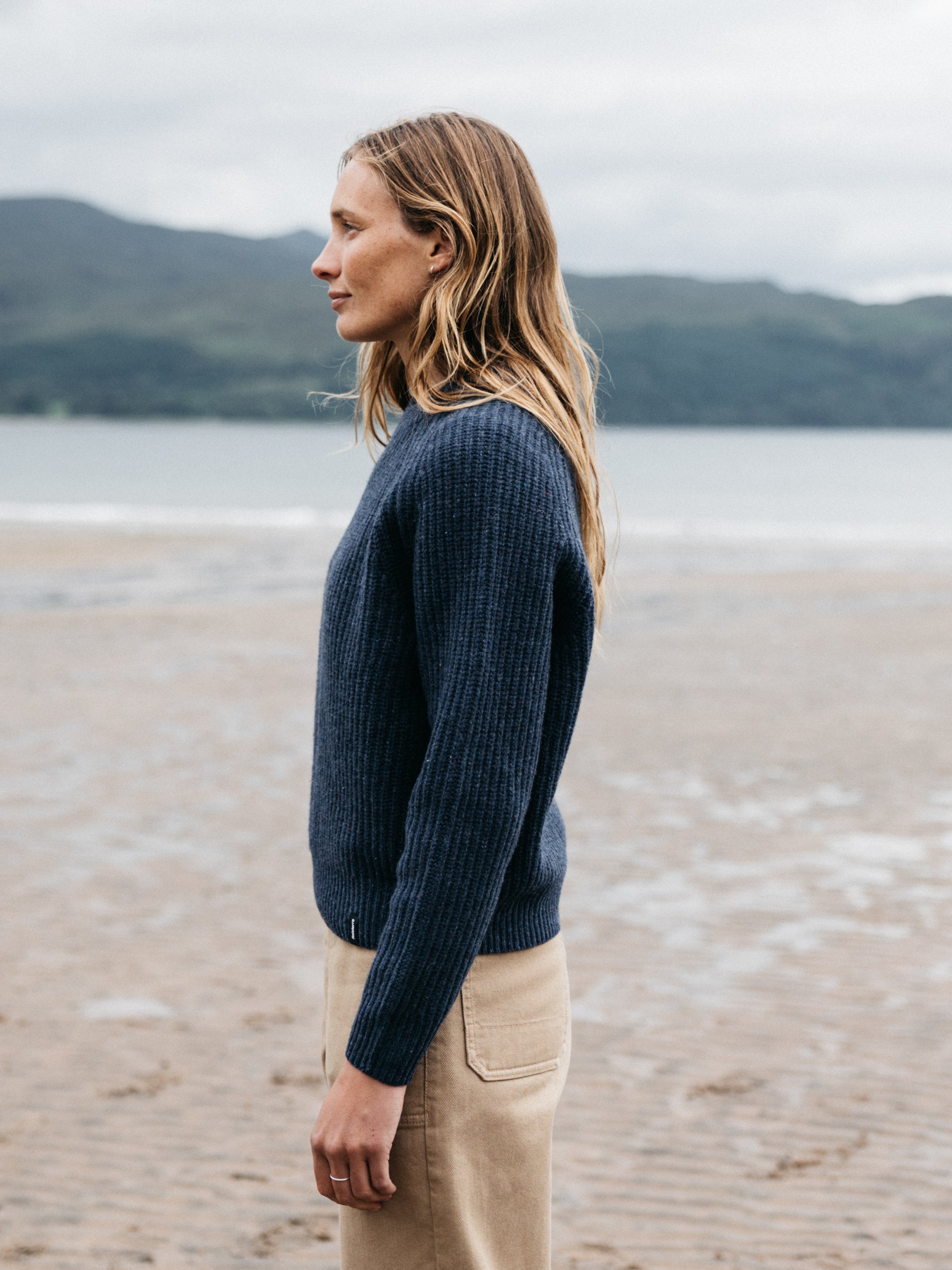 Fisherman Wool Knit Jumper in Navy - Mora