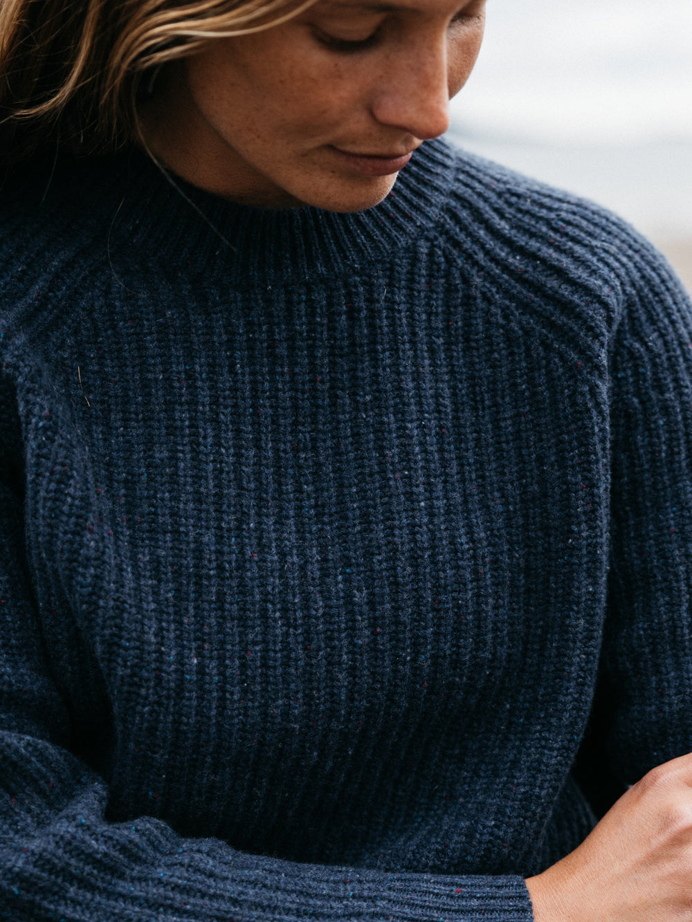 Fisherman Wool Knit Jumper in Navy - Mora