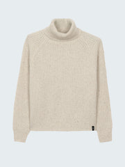 Fisherman Wool Roll Neck Jumper in Ecru - Mora