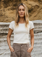 Organic White Ribbed T-Shirt - Powes