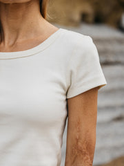Organic White Ribbed T-Shirt - Powes