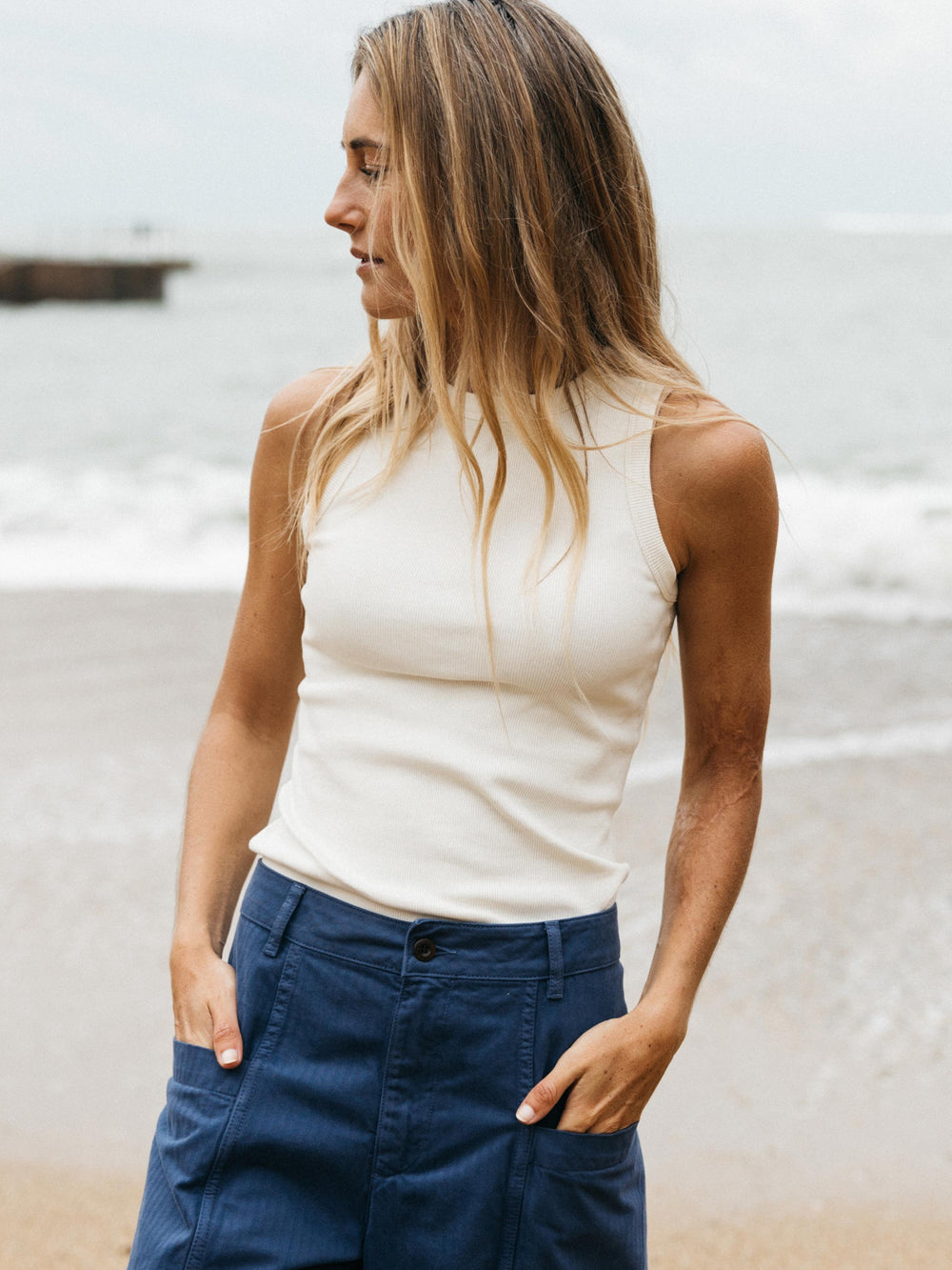 Organic White Ribbed Vest - Powes