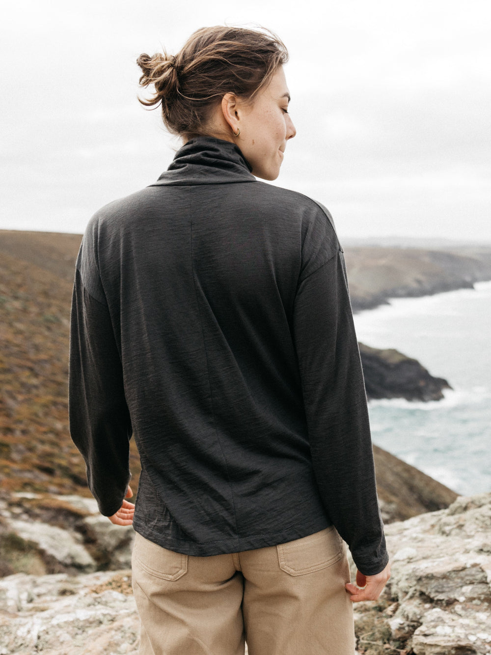 Merino High Neck T-Shirt in Raven - Seeker
