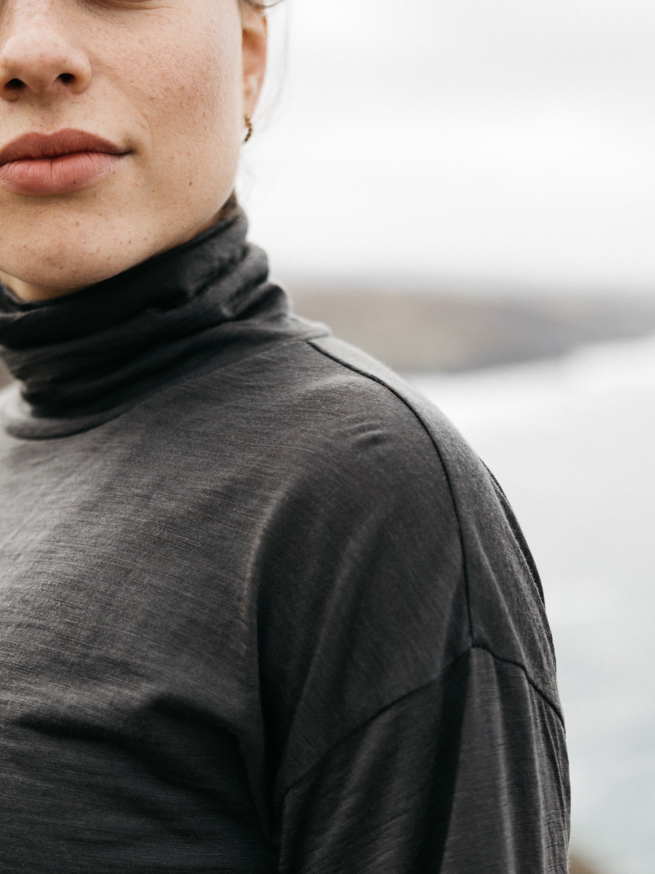 Merino High Neck T-Shirt in Raven - Seeker
