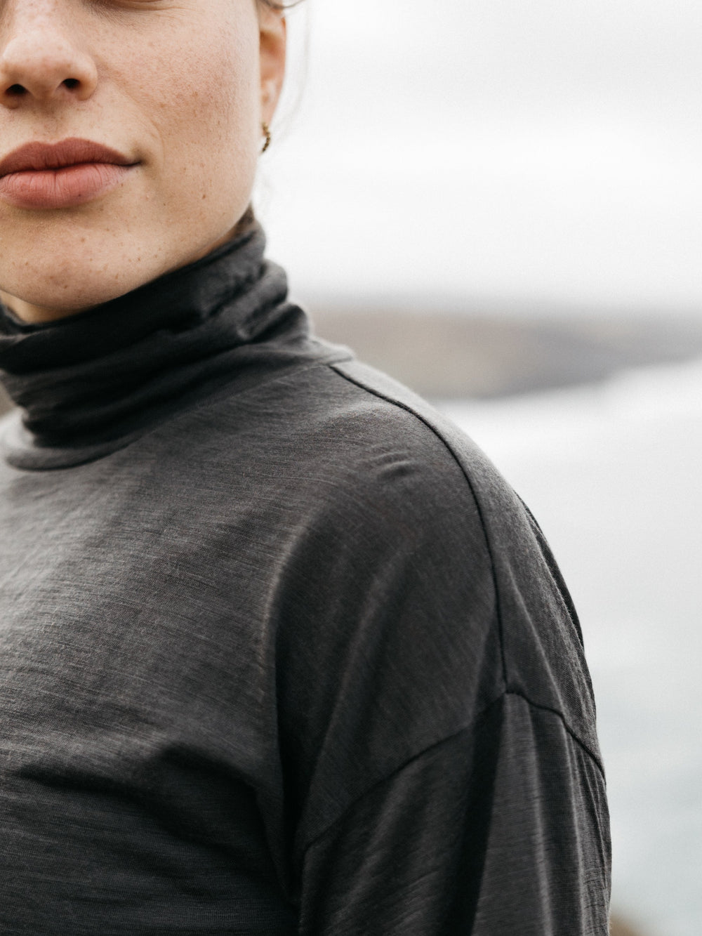 Merino High Neck T-Shirt in Raven - Seeker