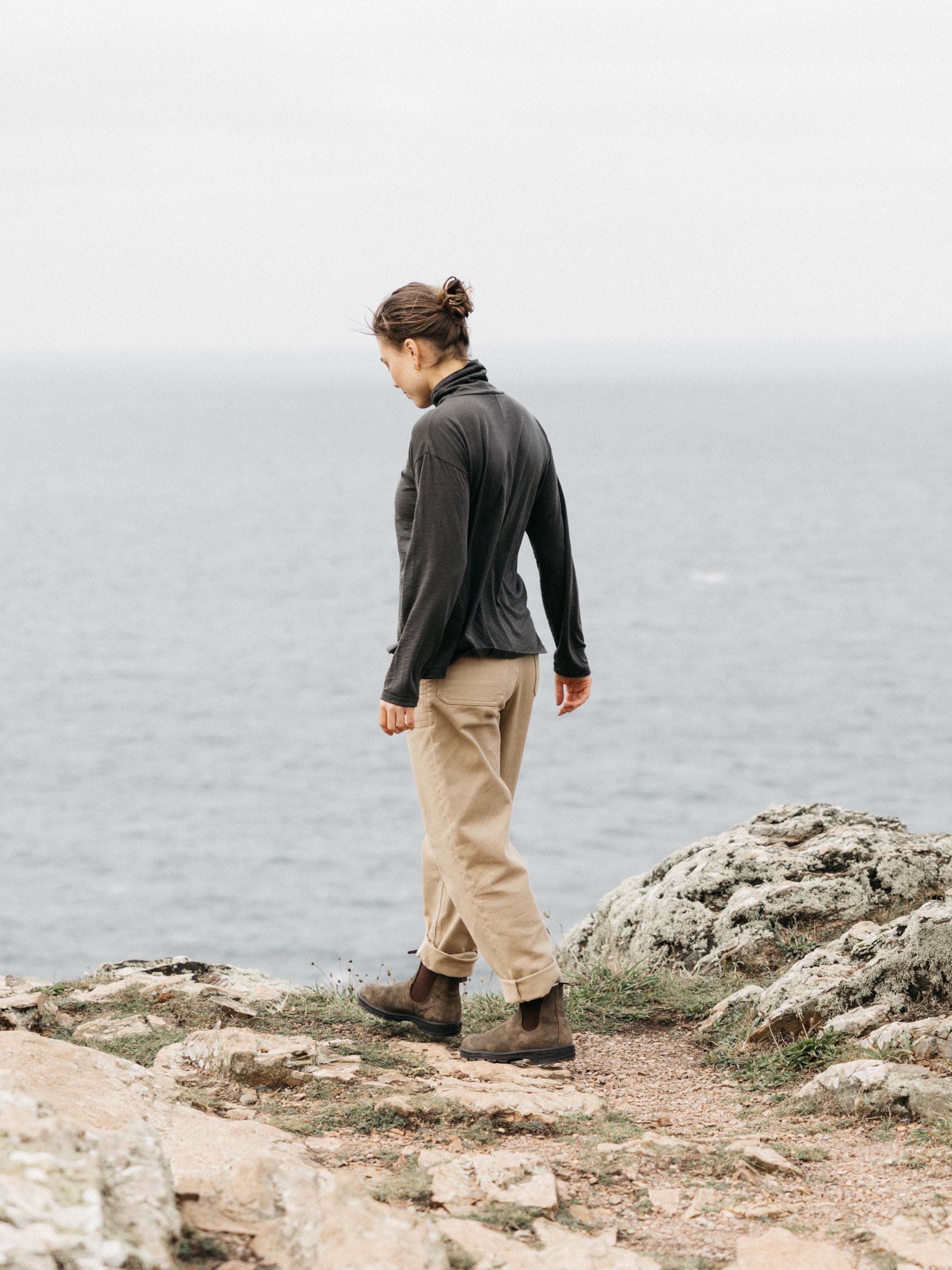 Merino High Neck T-Shirt in Raven - Seeker
