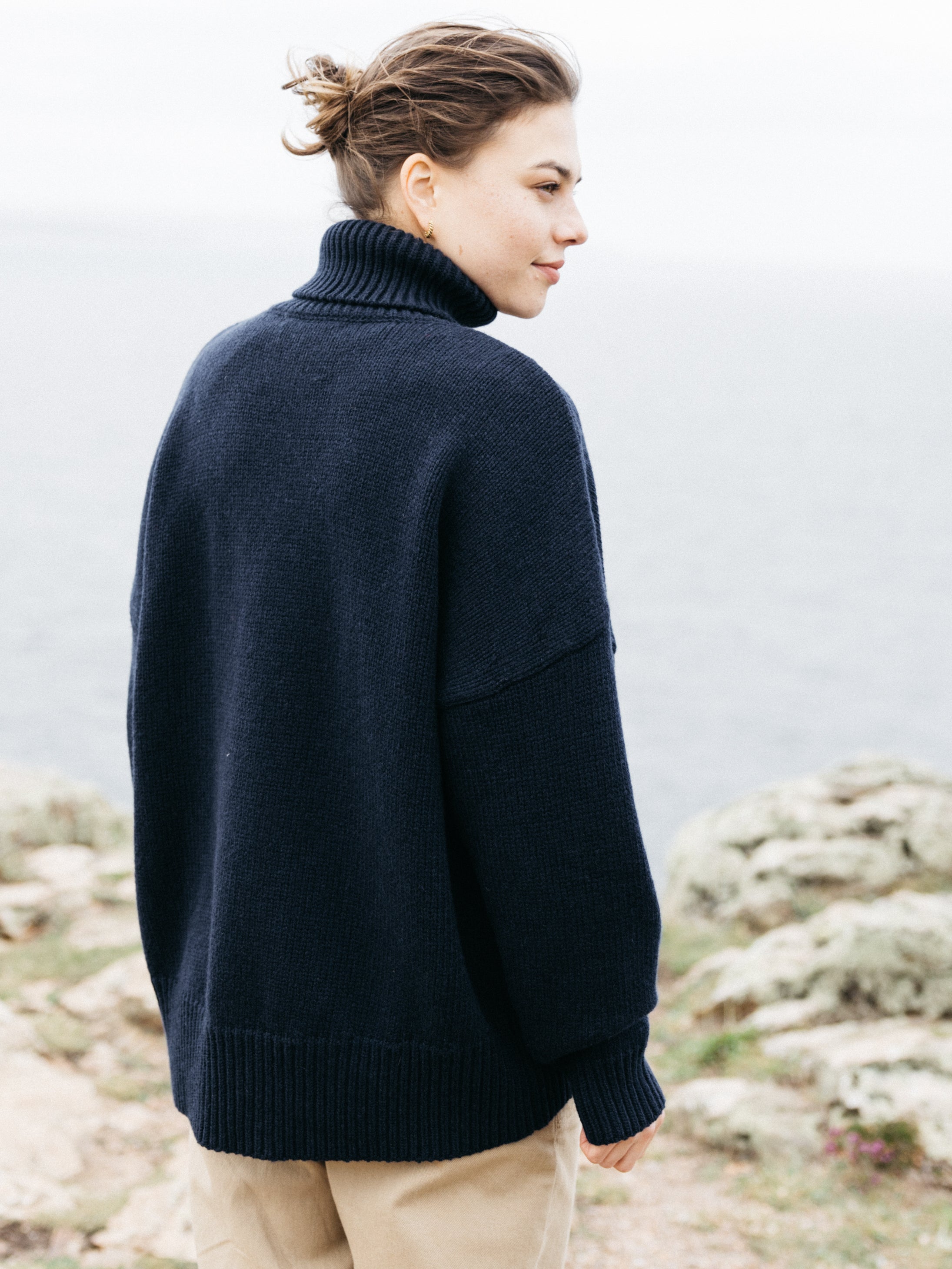 Roll Neck Knit Jumper in Navy - Eyre